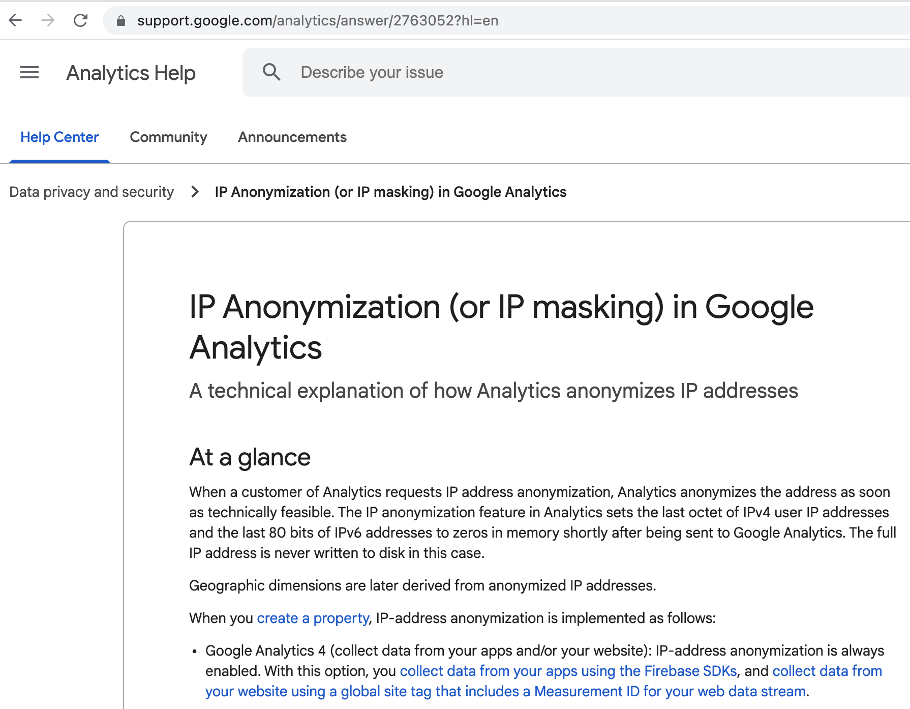Google analytics anon screenshot.